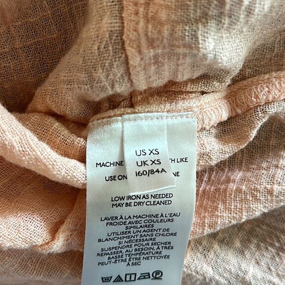 We The Free XS peach cotton gauze long sleeve button down shirt great pre owned - Picture 8 of 9